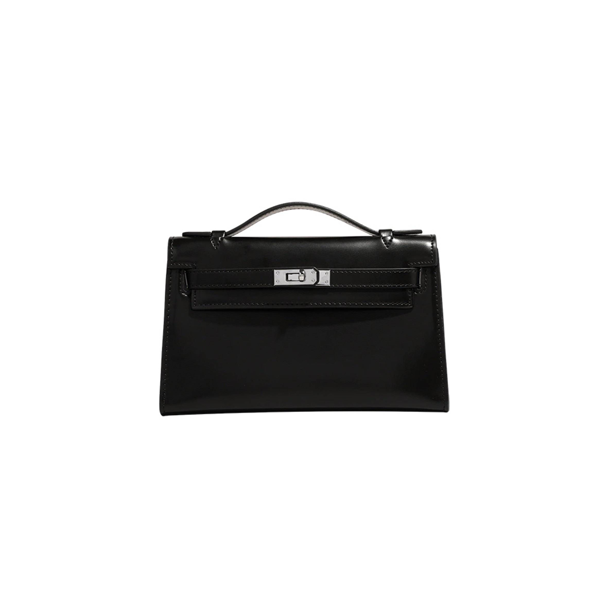 H**mes black box leather kelly pochette bag (22*14*7cm)